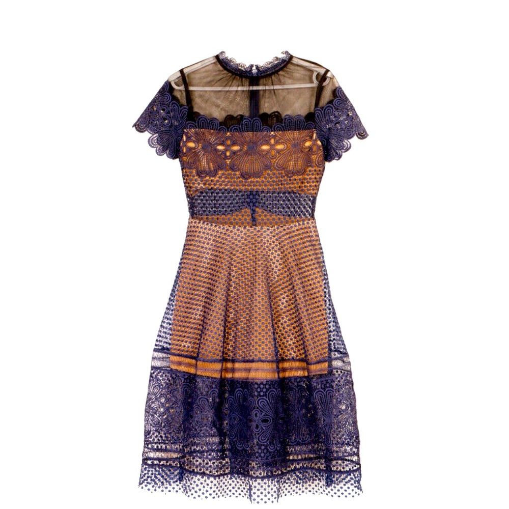 Barely worn Self Portrait navy embroidered dress size 2US